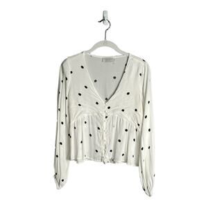 Dress Forum White Long Sleeve Blouse With Black Polka Dot Buttons Size Small